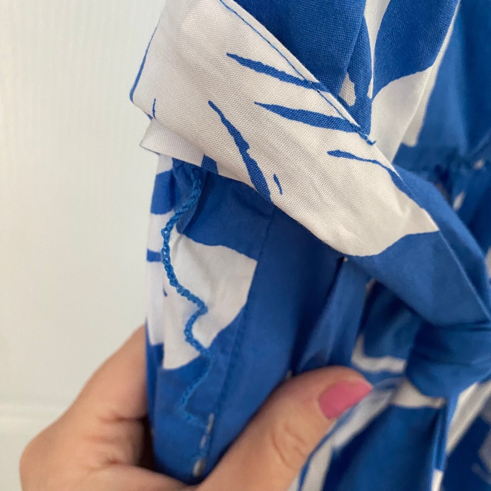 J.Crew One-Shoulder Midi Dress Womens 10 Blue White Floral Ruffle Hawaiian Beach - Picture 11 of 12